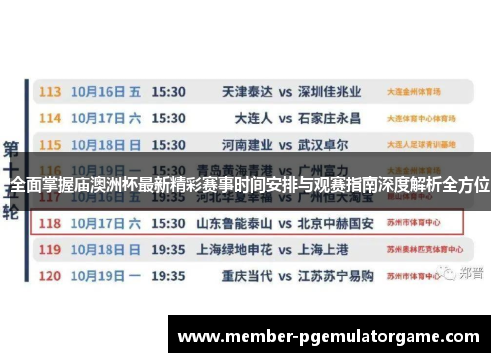 全面掌握庙澳洲杯最新精彩赛事时间安排与观赛指南深度解析全方位