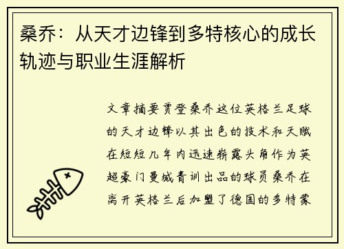 桑乔：从天才边锋到多特核心的成长轨迹与职业生涯解析